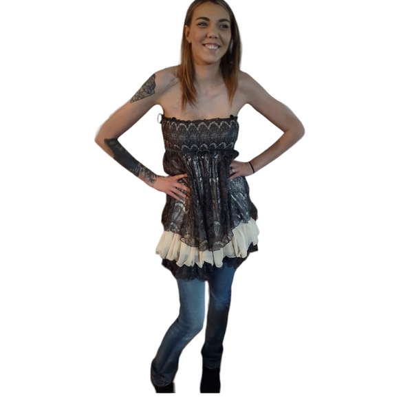 Cecico Gray Lace Strapless Dress - Large - Picture 11 of 11